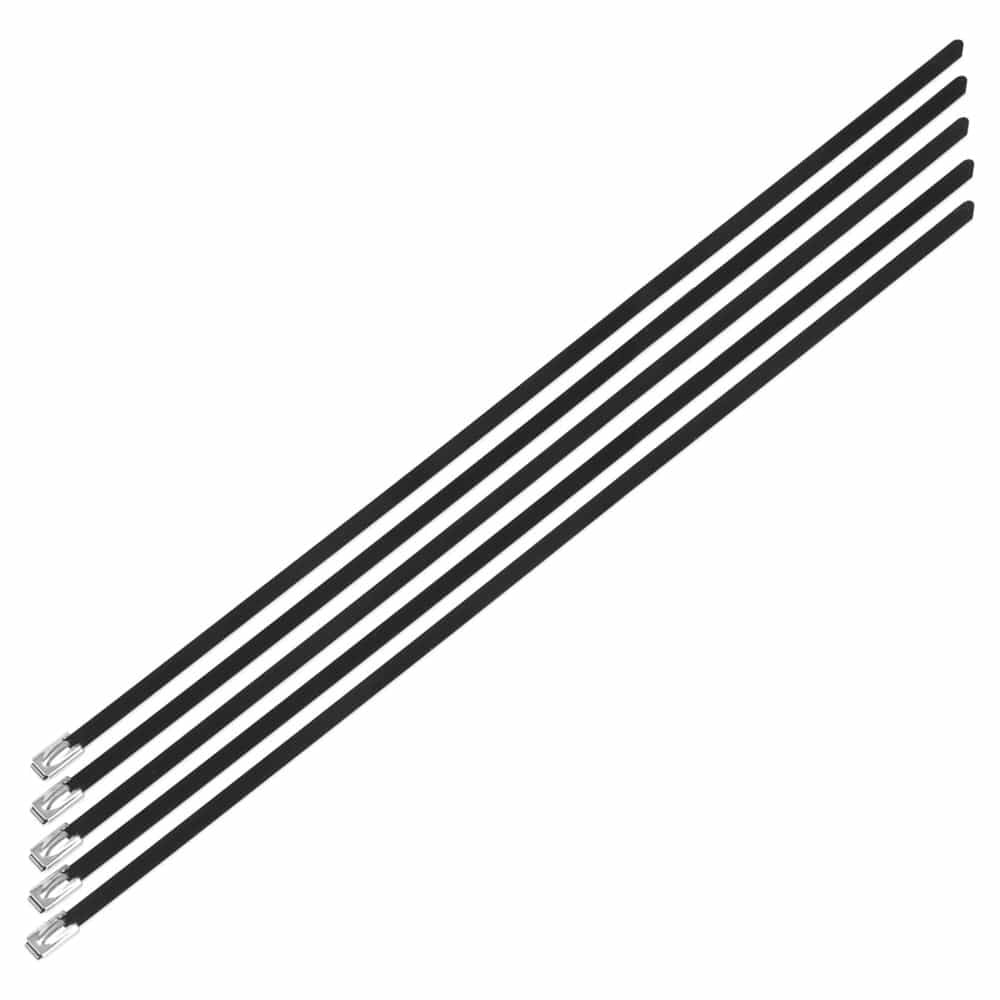 Nuke Performance Stainless steel locking ties, 7.9mm x 500mm Black, 5pcs