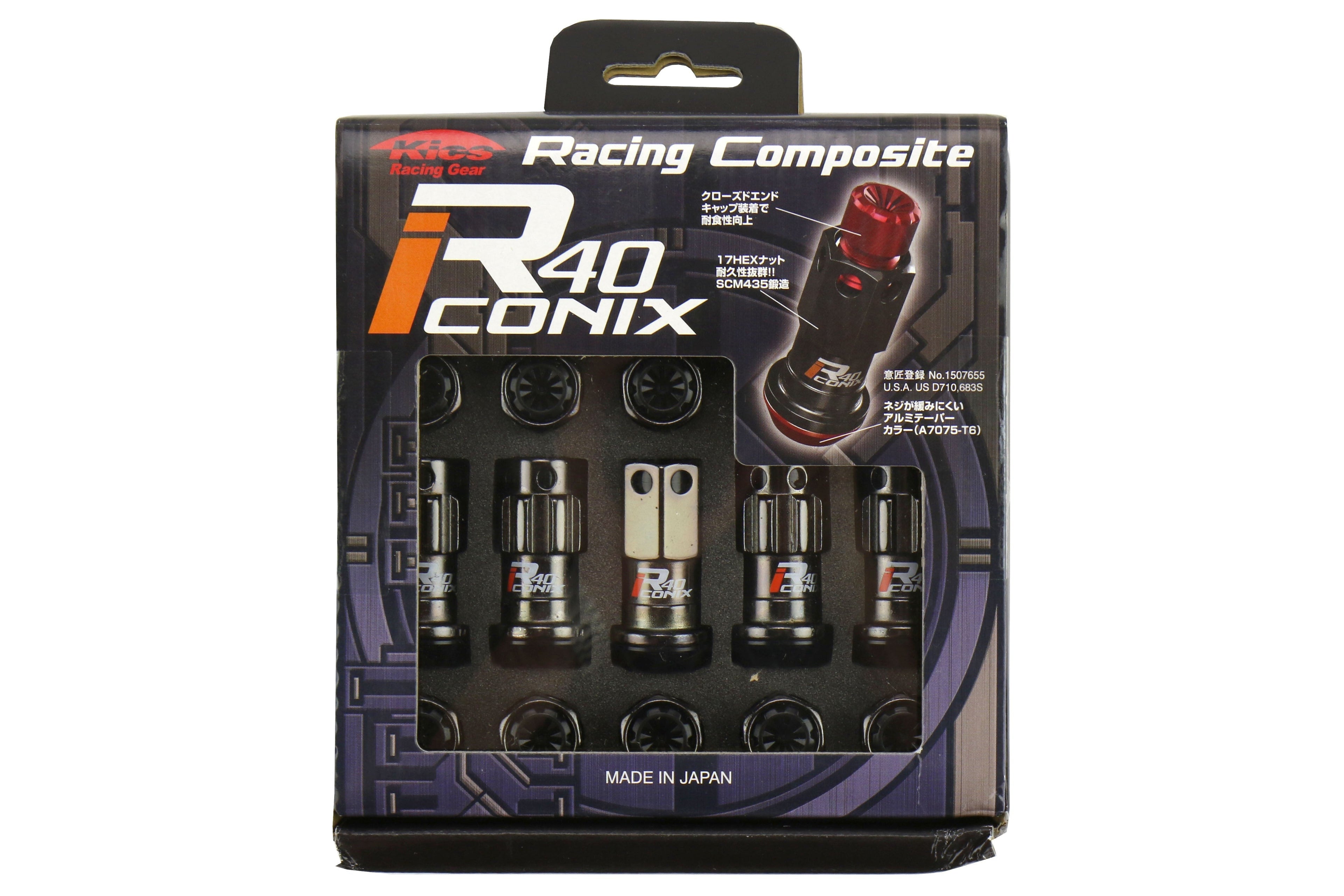 Project Kics R40 16+4 Iconix Locking Lug Nut Set w/ Black Plastic Caps M12x1.25 - Universal