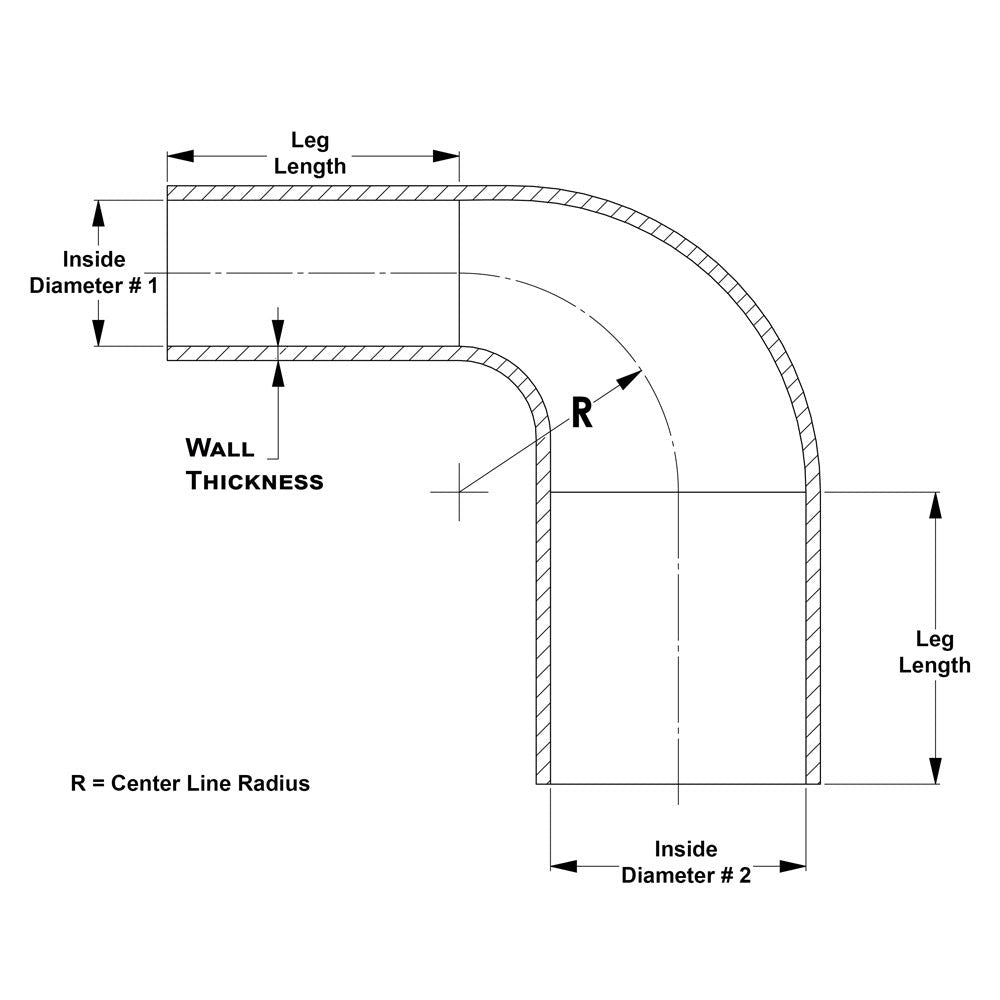 HPS 3" - 4-1/2" ID, Silicone 90 Degree Elbow Reducer Hose, High Temperature 4-ply Reinforced (76mm - 114mm)