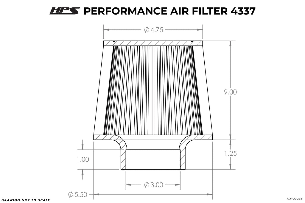 HPS Performance 3" Air Filter, 10.25" Length, 5.5" Base, 4.75" Top, HPS-4337