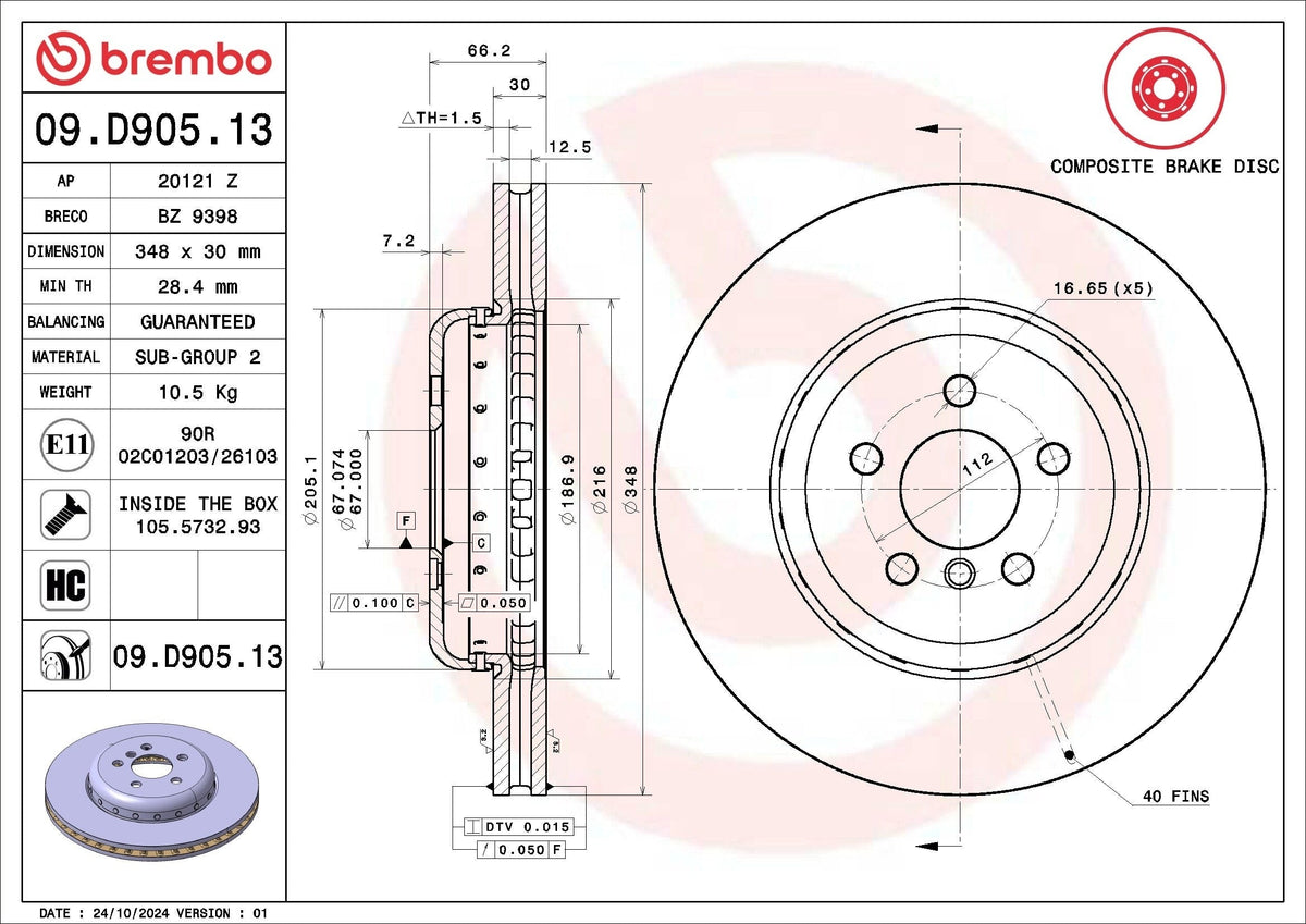 BMW G05 X5 M Sport Brake Front Brake Rotor OEM 34116875283 or 34116875284