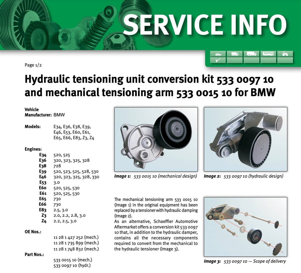 BMW E46 3-Series Hydraulic Tensioner Update Kit OEM 11287838797