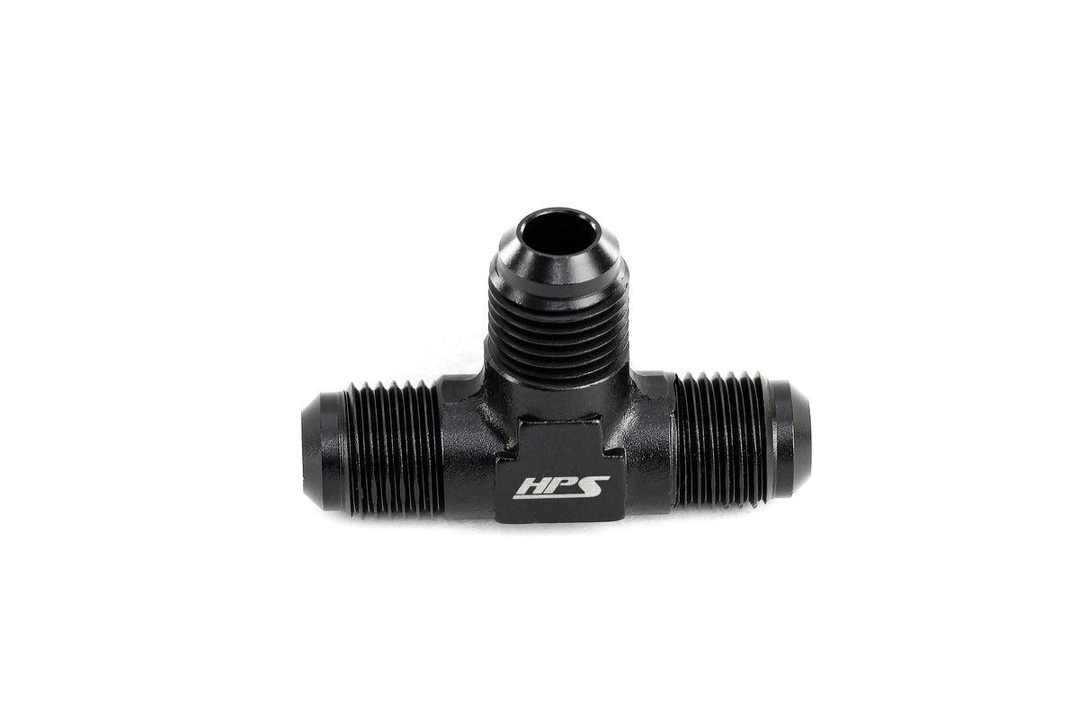 HPS Performance AN Male to Male 3-Way Tee Adapter, Aluminum, Black