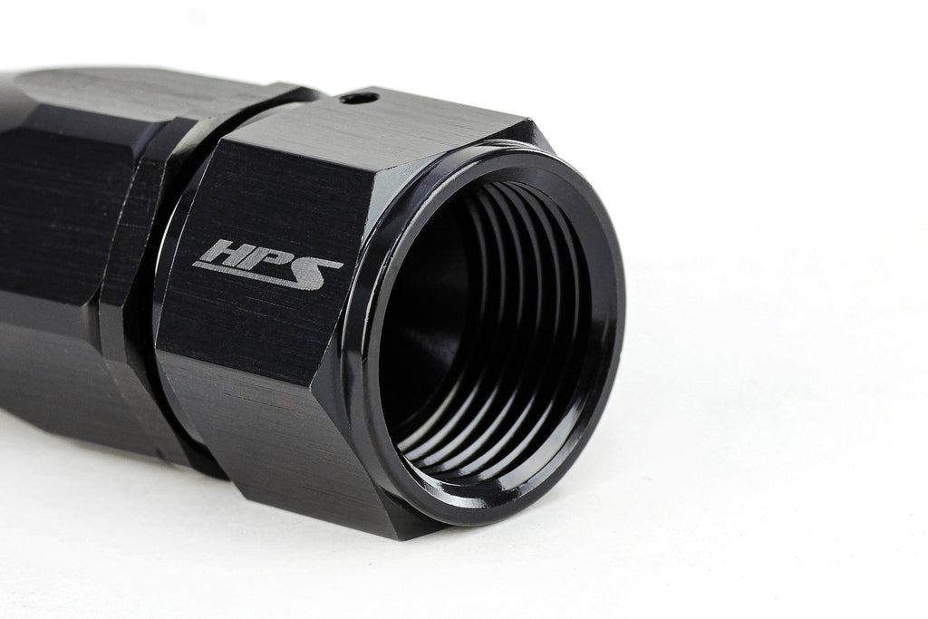 HPS Performance Compression Double Swivel Hose End to AN Female, Aluminum, Black