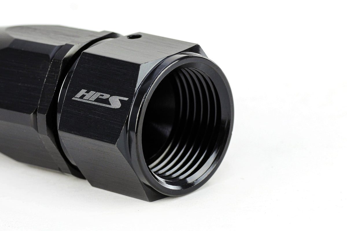 HPS Performance Compression Double Swivel Hose End to AN Female, Aluminum, Black