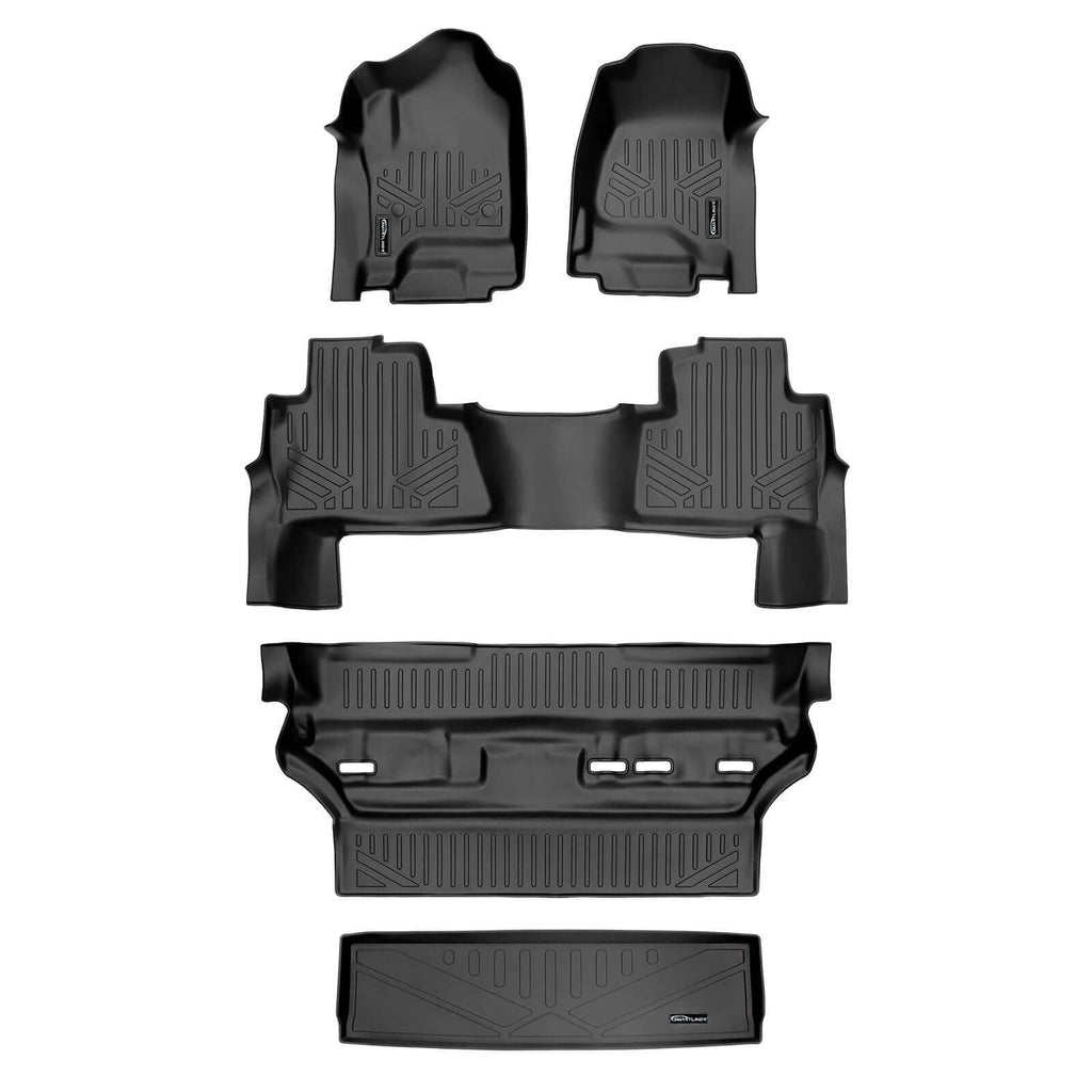 SMARTLINER Floor Mats 3 Rows and Cargo Liner Behind 2nd Row Set Black 2015 - 2020 Tahoe / Yukon (2nd Row Bench)s