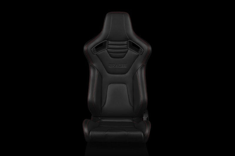 Braum Elite-X Series Sport Seats (Pair) - Black Leatherette (Red Stitching) - Universal