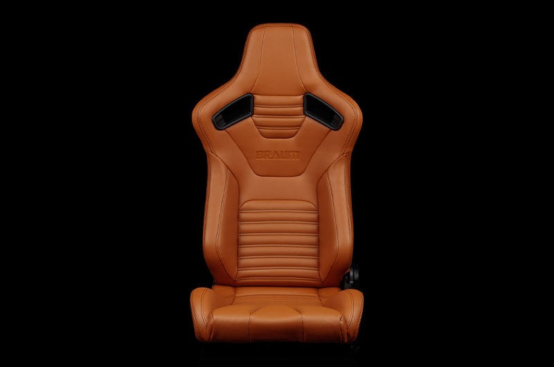 Braum Elite-X Series Sport Seats - British Tan Leatherette (Black Stitching) Pair - Universal