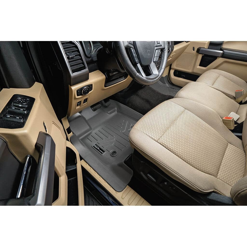 SmartCoverageTM Floor Liners For 2015-2026 Ford F-150 (1st Row Bucket) & OEM 2nd Row Under Seat Storage (Vinyl)