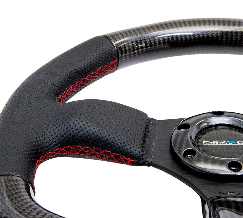 NRG 315mm Carbon Fiber Steering Wheel Red Stitching - Universal
