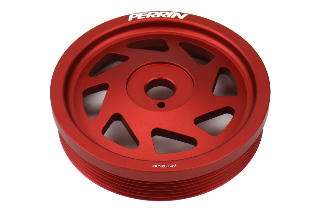 PERRIN Lightweight Crank Pulley (Red) - 2012-2024 Subaru WRX / 2011-2024 Forester / 2019-2024 Ascent / 2013-2024 BRZ / Legacy / Outback / Crosstrek / 2013-2016 Scion FR-S / 2017-2020 Toyota 86 / 2022-2024 GR86