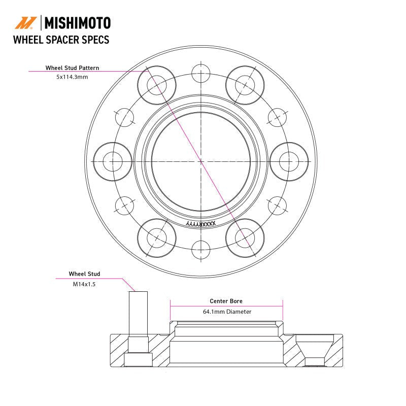 Mishimoto Wheel Spacers - 5x120 - 64.1 CB - M14 x1.5 - 10mm - Black - 2017-2026 Honda Civic Type R