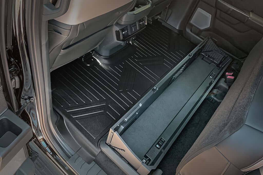 SmartCoverageTM Floor Liners For 2022-2026 Ford F-150 Lightning (1st Row Bucket) & OEM 2nd Row Under Seat Storage