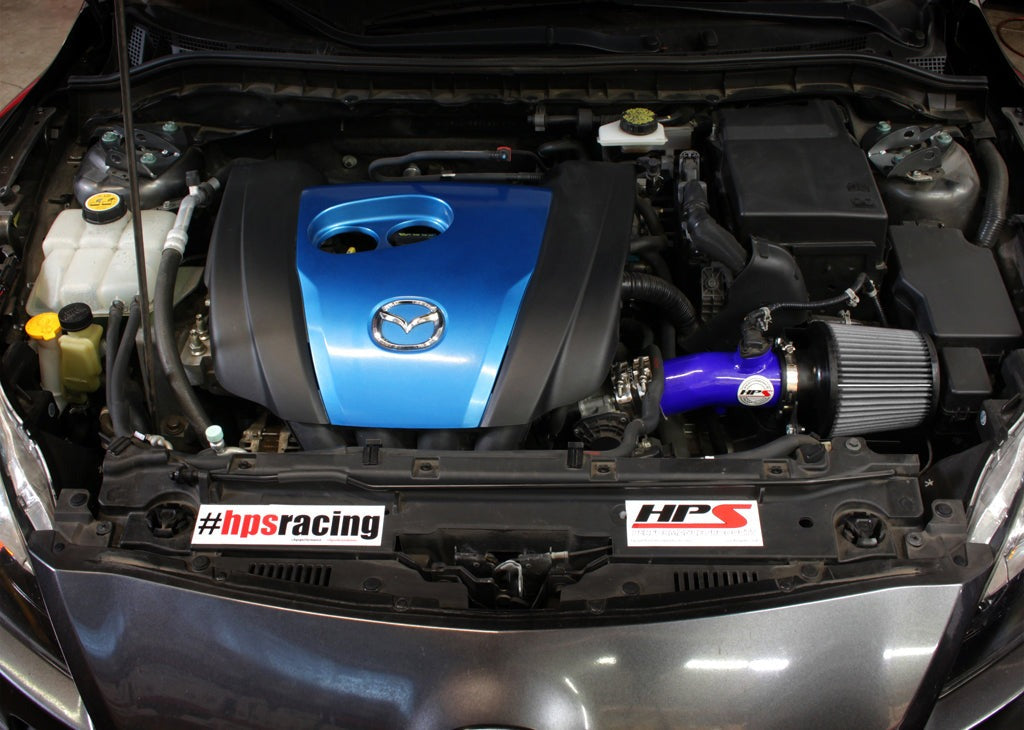 HPS Performance Shortram Air Intake Kit 2012-2013 Mazda Mazda3 2.0L Skyactiv, Includes Heat Shield, Blue