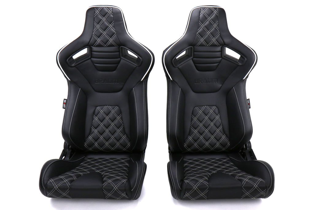 Braum Elite-X Series Racing Seats Diamond Edition White Piping Pair - Universal
