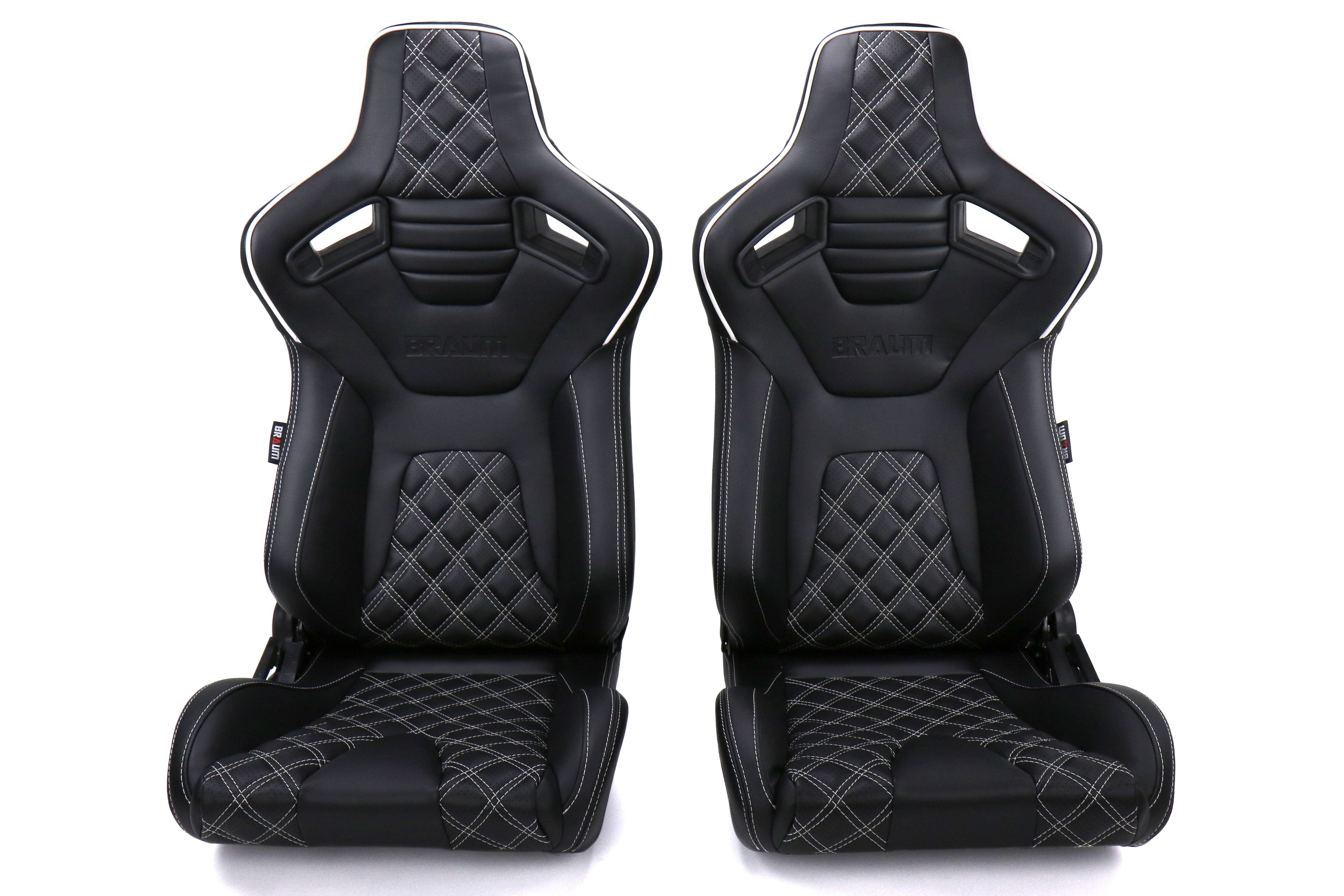 Braum Elite-X Series Racing Seats Diamond Edition White Piping Pair - Universal