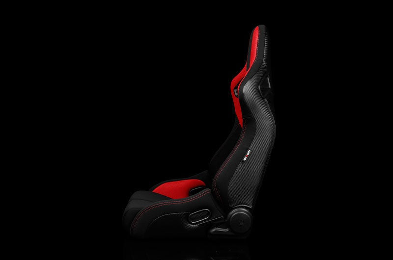 Braum Elite-R Series Sport Seats - Black and Red Polo Cloth (Red Stitching) Pair - Universal