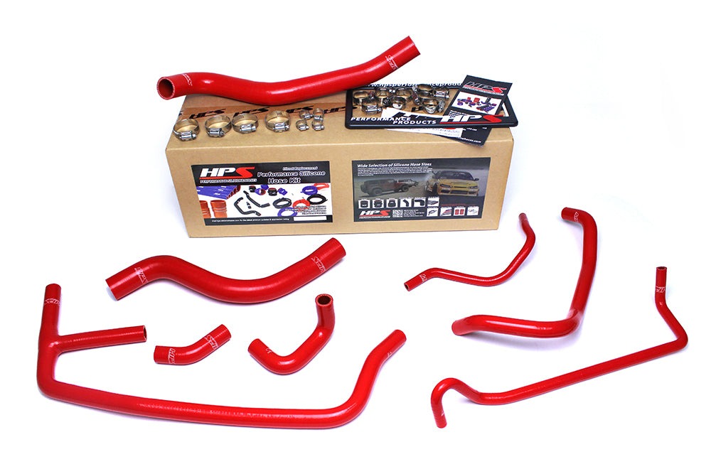 HPS Red Reinforced Silicone Radiator and Heater Hose Kit Coolant Ford 2015-2019 Mustang Ecoboost 2.3L Turbo