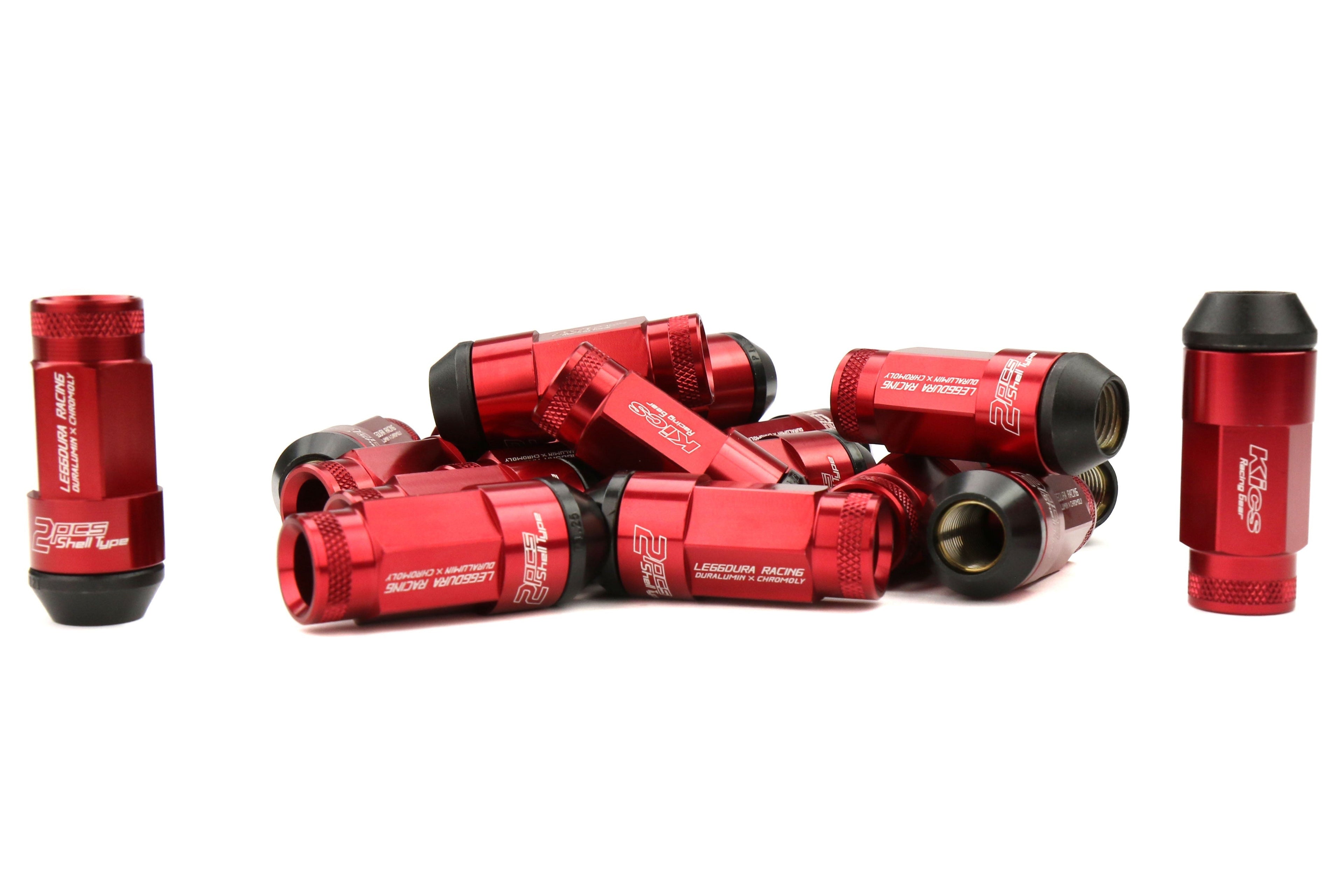 Project Kics Leggdura Racing Shell Type Lug Nut Set 53mm Open-End Look 12X1.25 Red - Universal