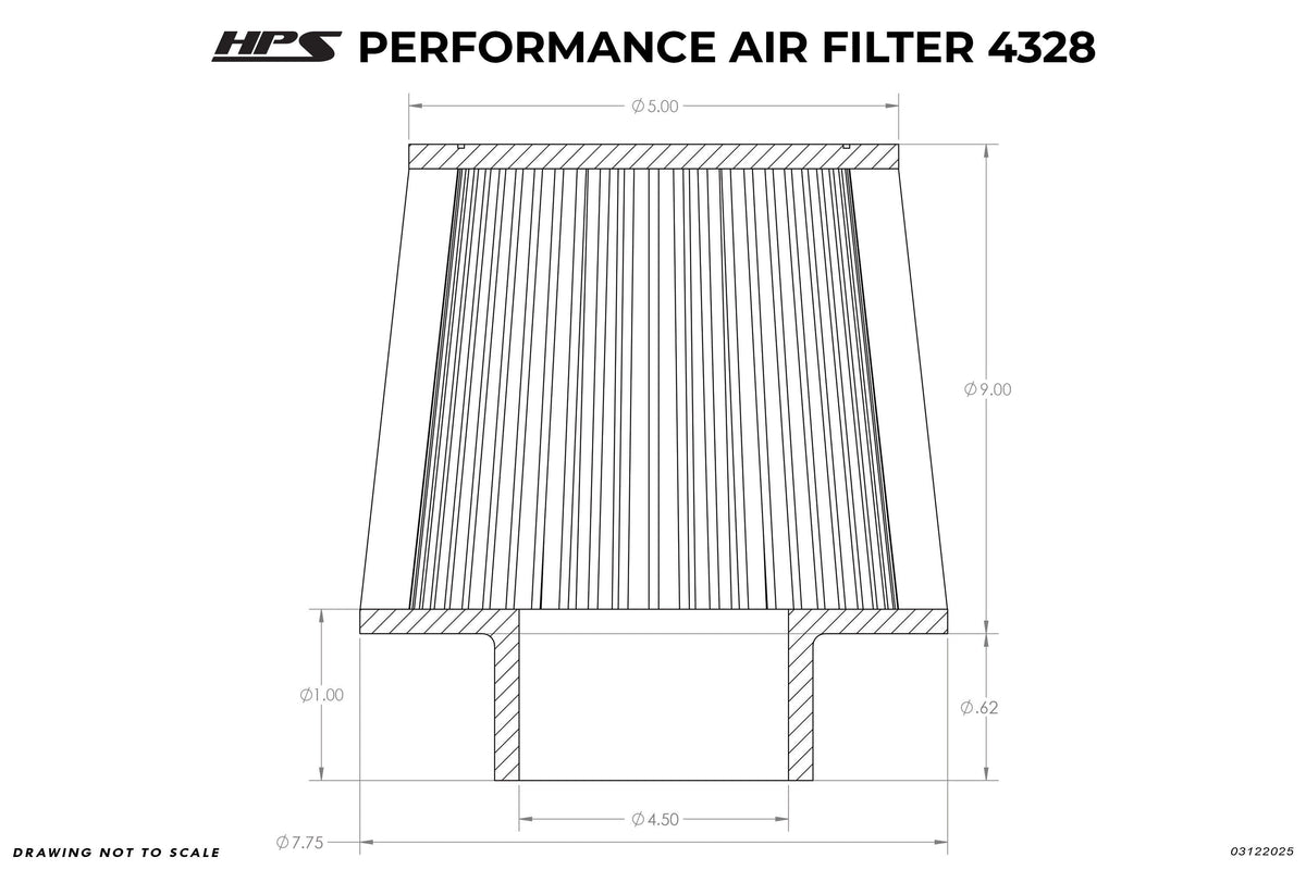 HPS Performance 4.5" Air Filter, 9.5" Length, 7.75" Base, 5" Top, HPS-4328
