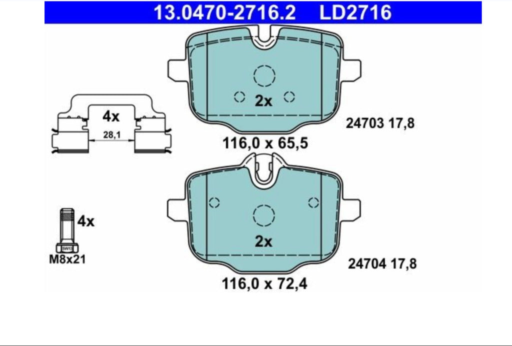 BMW G05 X5 Rear Ceramic Brake Pad Set By ATE 34216870552