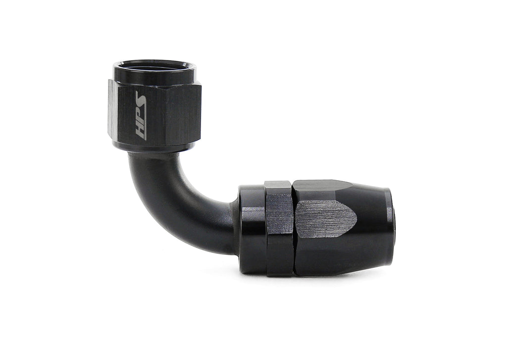 HPS Performance Compression Double Swivel Hose End to AN Female, Aluminum, Black