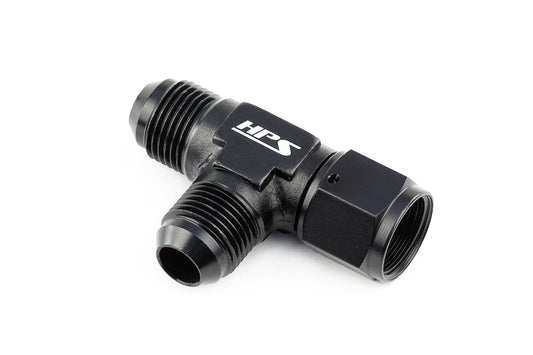 HPS Performance AN Male with AN Female on Run Tee Fitting Adapter, Aluminum, Black
