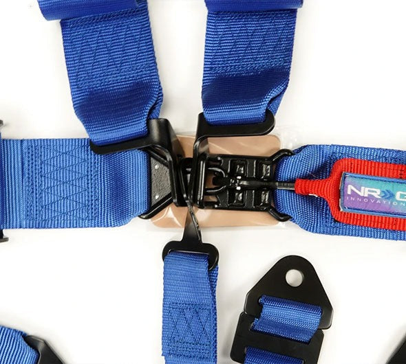 NRG Innovations SFI 16.1 5pt 3 inch Seat Belt Harness with pads / Latch Link - Blue 12/22