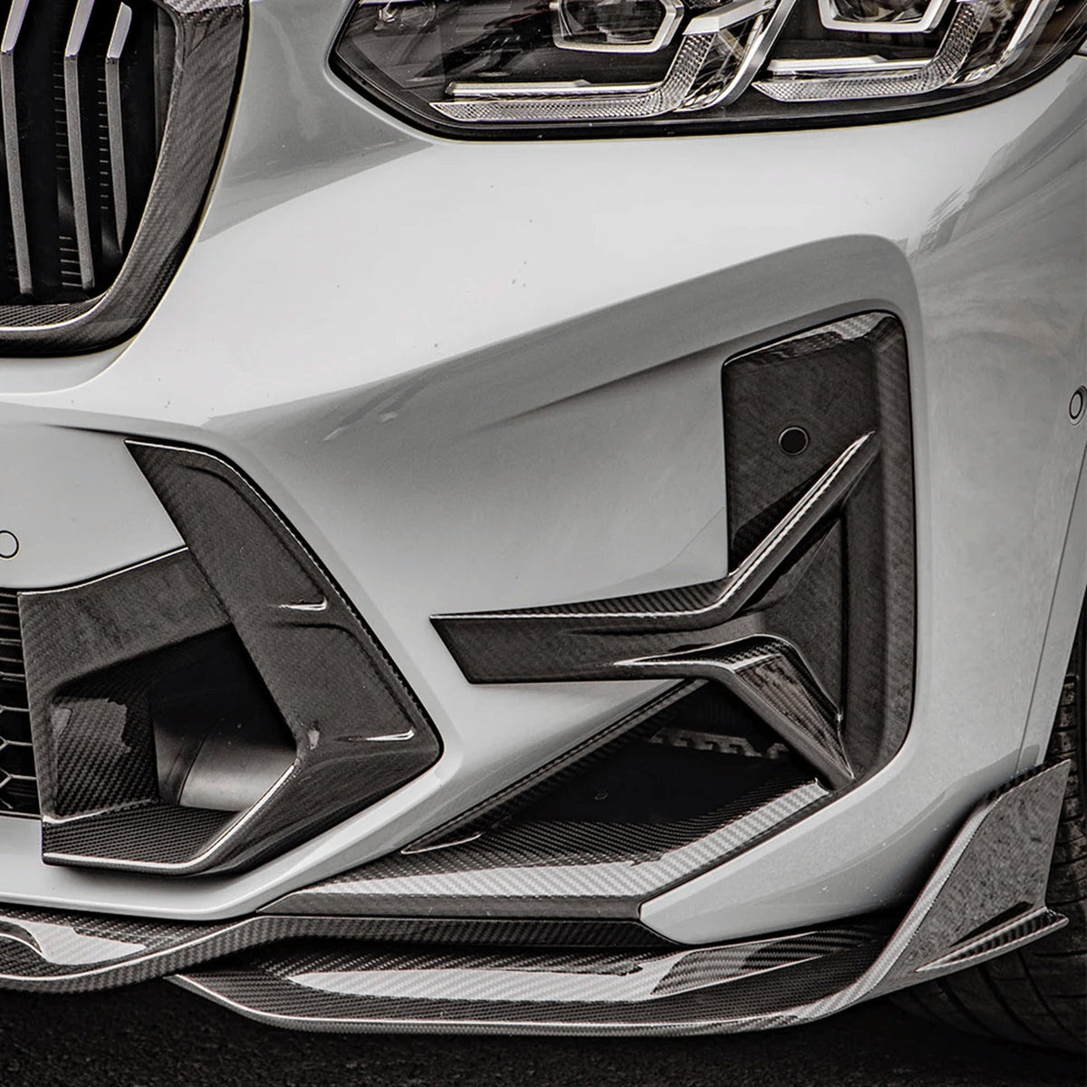 F97 X3M LCI SQ Style Dry Carbon Front Bumper Canards