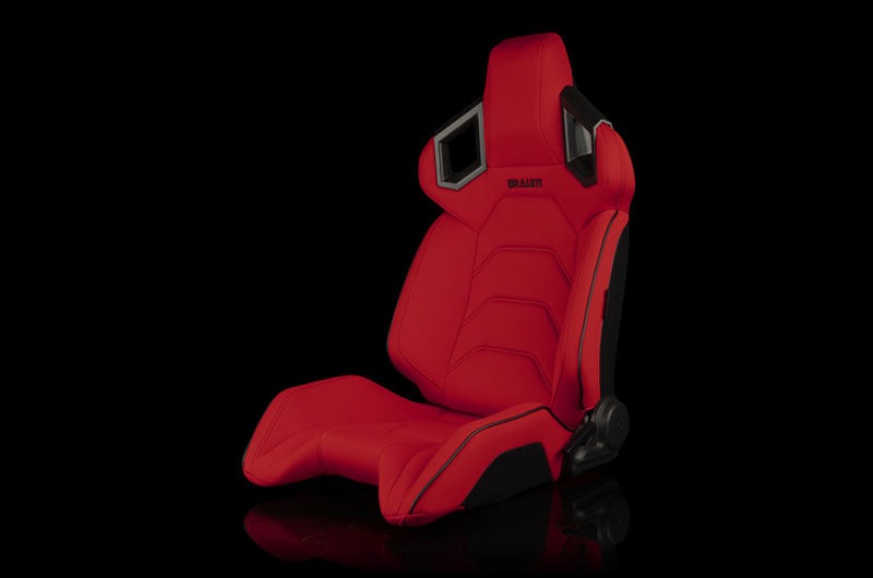 Braum Alpha X Series Sport Seats - Red Polo Fabric (Black Stitching) Pair - Universal