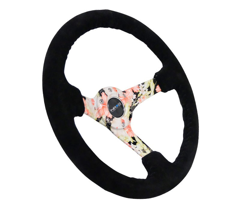 NRG Reinforced Steering Wheel 350mm Suede 3in Deep Floral - Universal