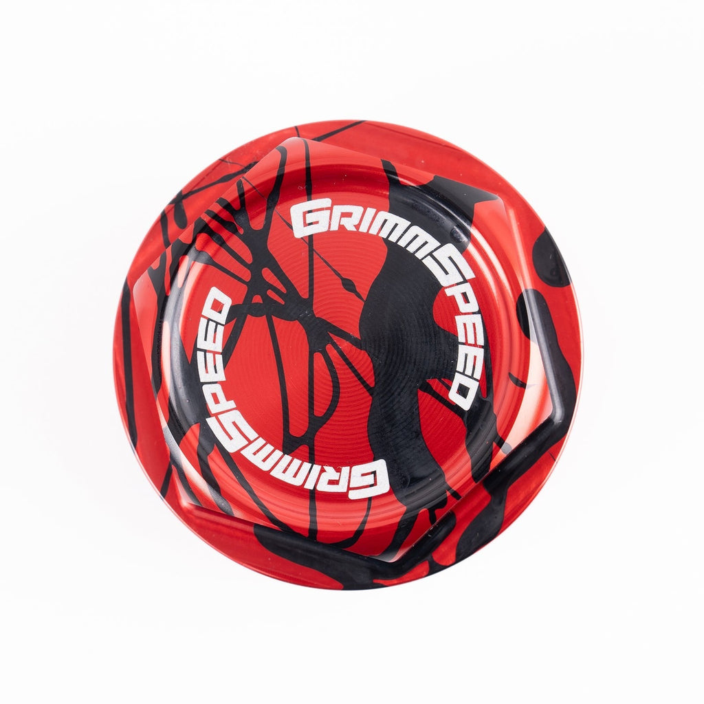 GrimmSpeed V2 Bolt Oil Cap - Splatter Red & Black - Subaru Universal