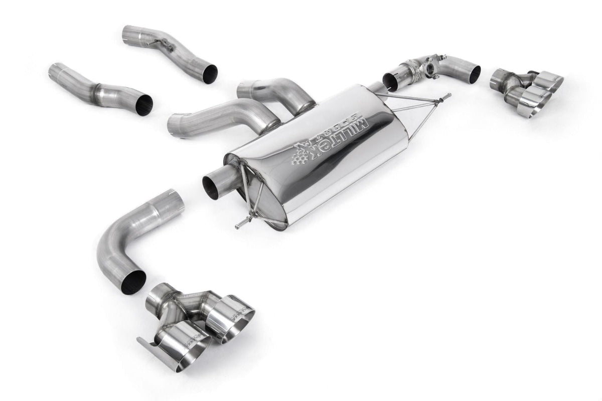 MILLTEK G42 M240i PARTICULATE FILTER BACK EXHAUST SYSTEM WITH QUAD GT-100 POLISHED TRIMS