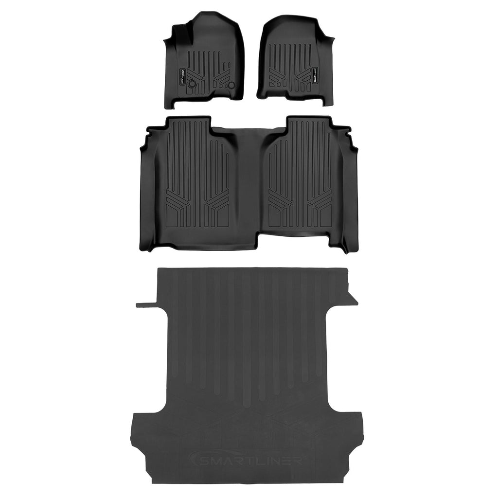 SmartCoverageTM Floor Liners For 2019-2026 Chevy Silverado 1500 Crew Cab (1st Row Bench) (No OTH) | Carpet | [No 2nd Row Storage]