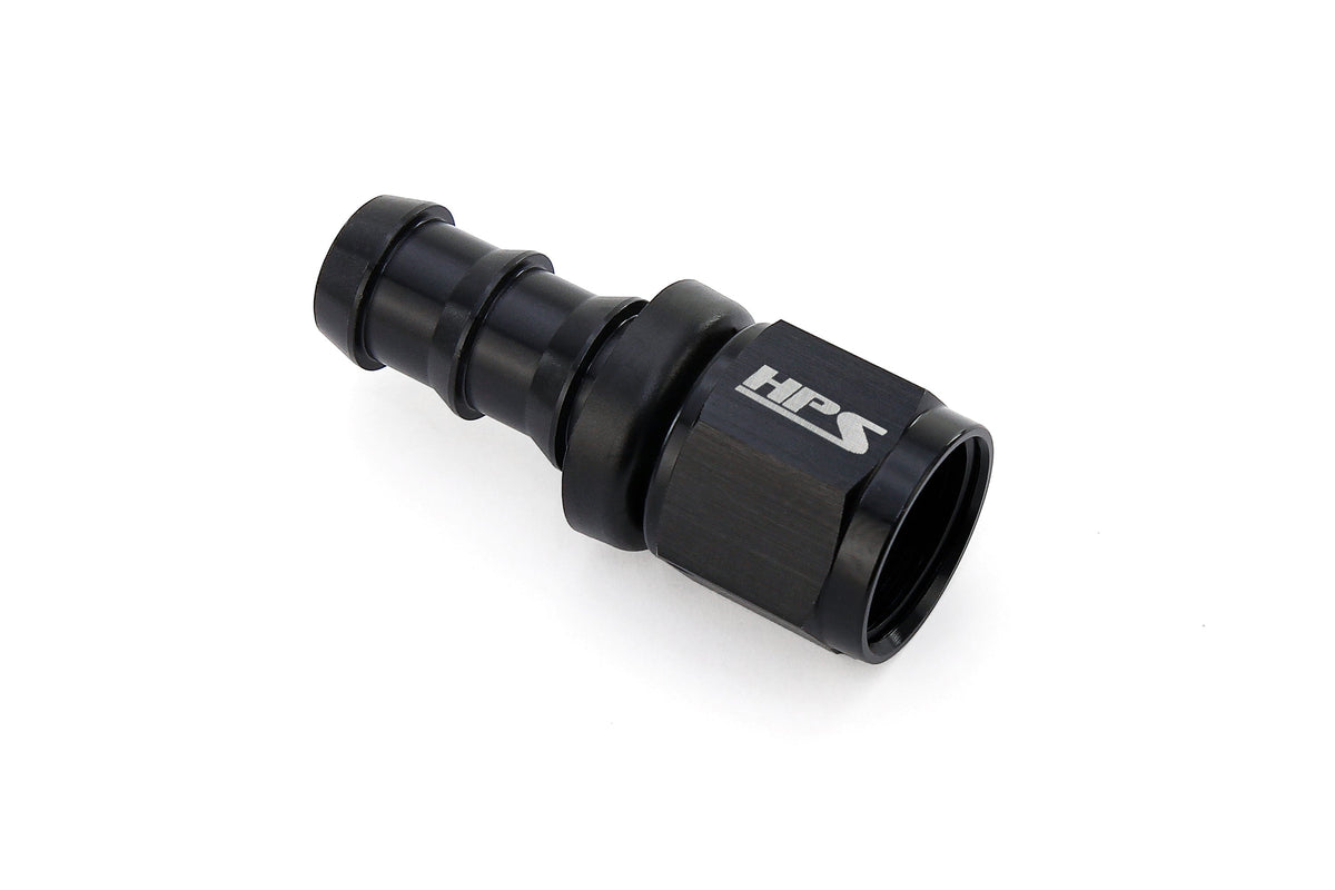 HPS Performance Push-on Hose End to AN Female, Aluminum, Black