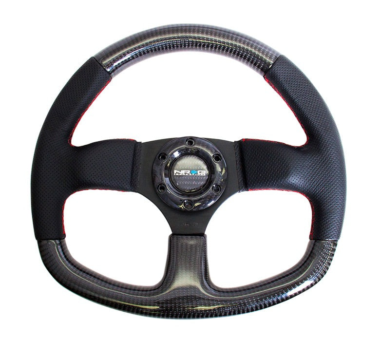 NRG 315mm Carbon Fiber Steering Wheel Red Stitching - Universal