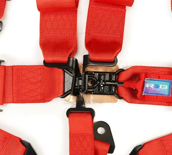 NRG Innovations SFI 16.1 5pt 3 inch Seat Belt Harness with pads / Latch Link - Red 12/22