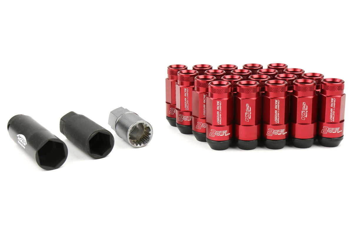 Project Kics Leggdura Racing Shell Type Lug Nut Set 53mm Open-End Look 12X1.25 Red - Universal