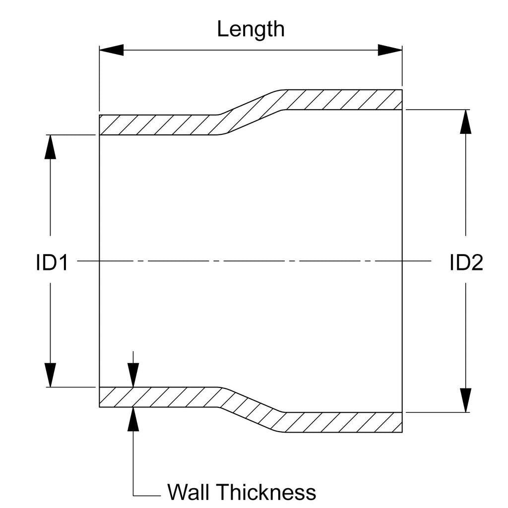 HPS 1" - 1-3/4", Silicone Straight Reducer Coupler Hose, High Temp 4-ply Reinforced, 25mm - 45mm