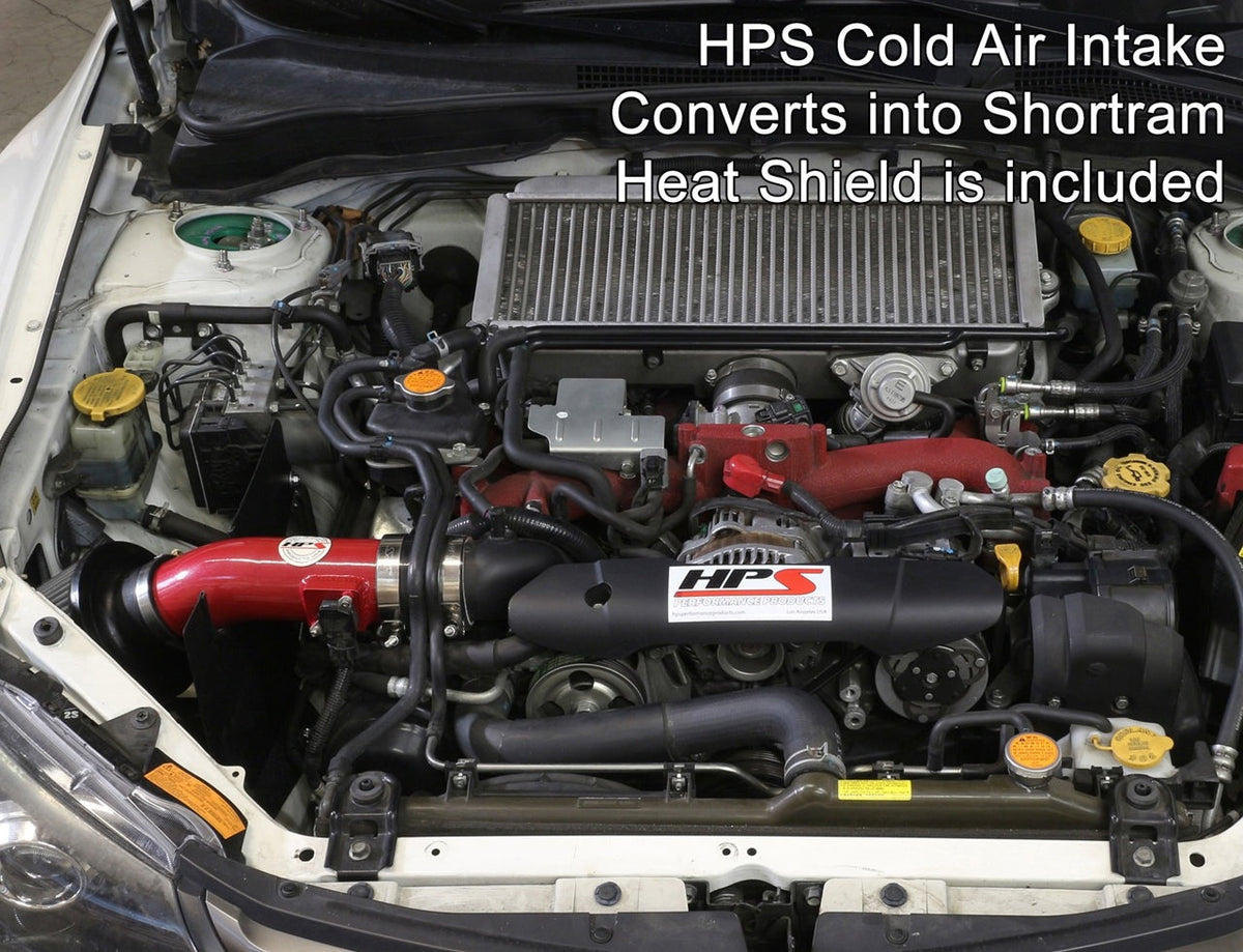 HPS Performance Cold Air Intake Kit 2008-2014 Subaru WRX 2.5L Turbo, Converts to Shortram, Red