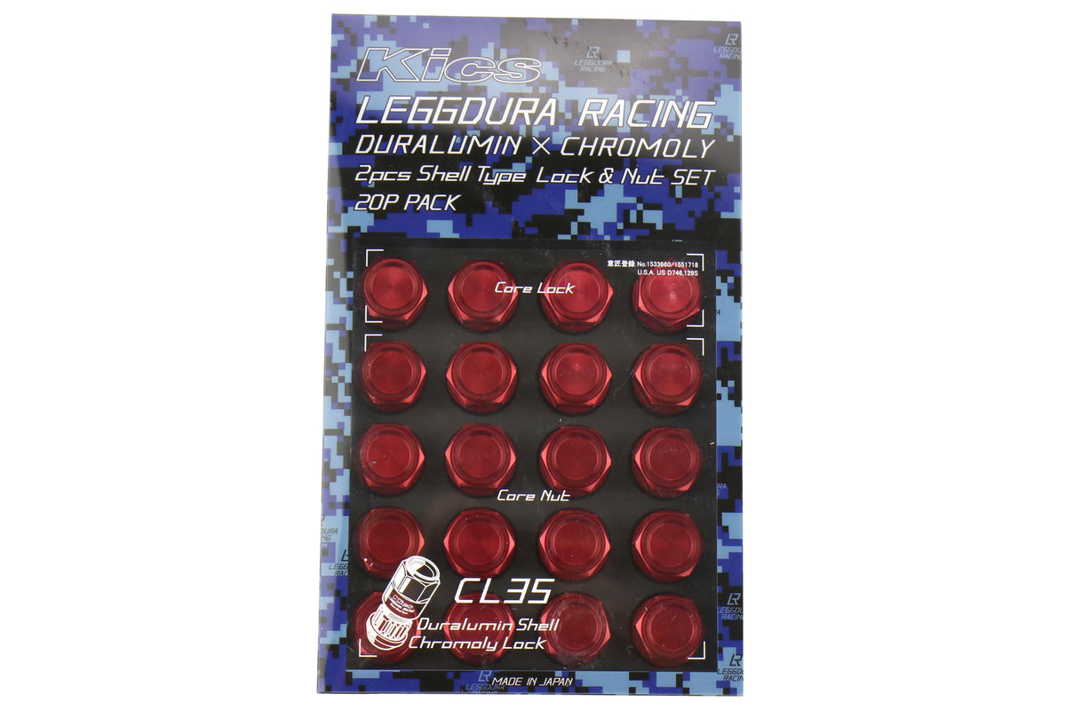 Project Kics Leggdura Racing Shell Type Lug Nut Set 35mm Closed-End Look 12X1.25 Red - Universal