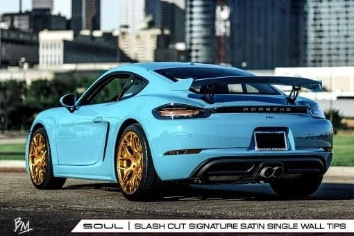 Porsche 718 Cayman / Boxster Bolt-On X-Pipe With Tips Slash Cut Single Wall Tips (Copy)
