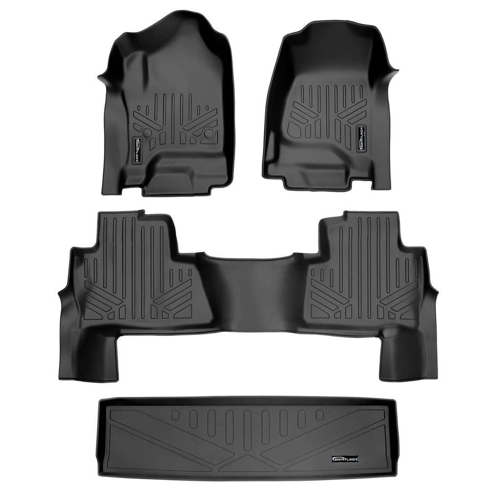 SMARTLINER Floor Mats 3 Rows and Cargo Liner Behind 2nd Row Set Black 2015 - 2020 Tahoe / Yukon (2nd Row Bench)s