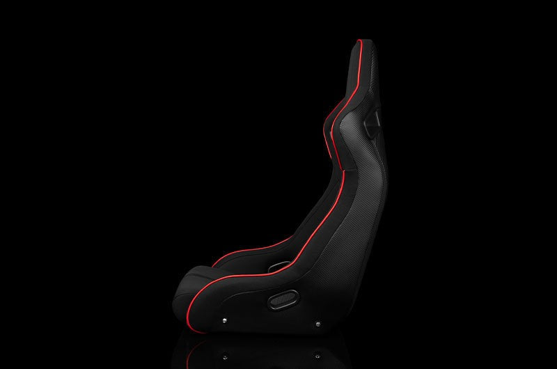 Braum Elite-R Series Fixed Back Bucket Seat - Black Polo Cloth (Red Stitching / Red Piping) Each - Universal