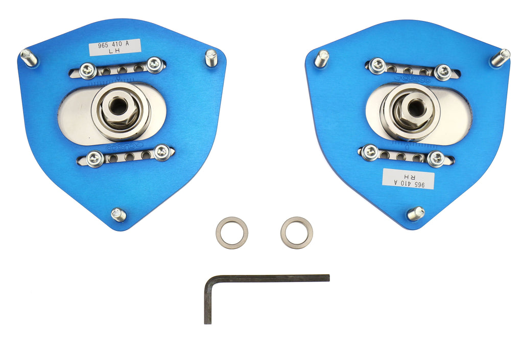 Cusco Front Adjustable Pillow Ball Upper Mount Camber Plates - 2013-2016 Scion FR-S / 2013-2020 Subaru BRZ / 2017-2019 Toyota 86