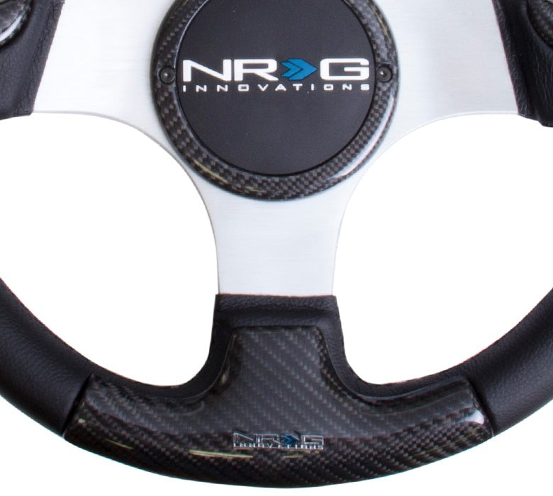 NRG 350mm carbon fiber steering wheel Silver Frame With Black Stitching - Universal