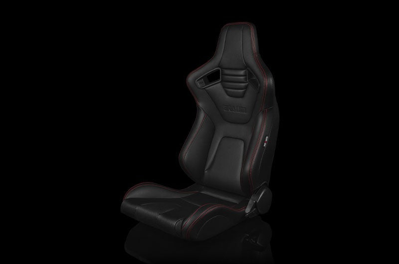 Braum Elite-X Series Sport Seats (Pair) - Black Leatherette (Red Stitching) - Universal