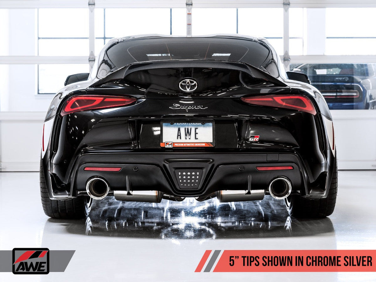 AWE Resonated Track Edition Cat-Back Exhaust (5in Diamond Black Tips) - 2020-2024 Toyota GR Supra
