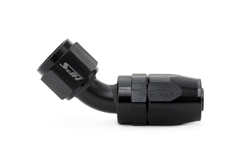 HPS Performance Compression Double Swivel Hose End to AN Female, Aluminum, Black