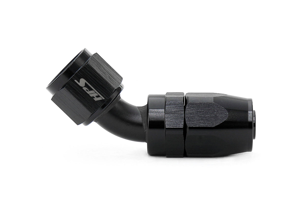 HPS Performance Compression Double Swivel Hose End to AN Female, Aluminum, Black